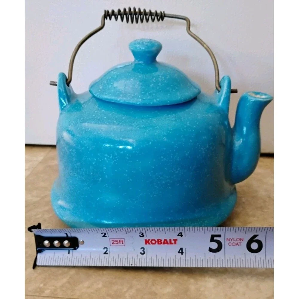 Mid-Century Style Speckled Turquoise Ceramic Teapot – Handcrafted Studio Pottery